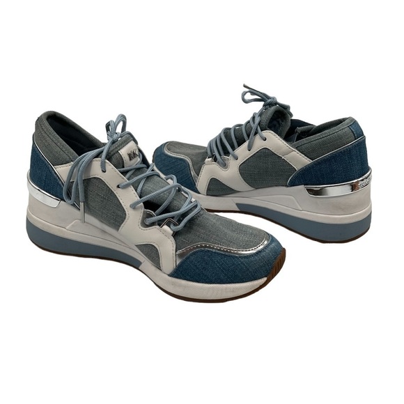 MICHAEL Michael Kors Washed Denim Liv Trainer Wedge Sneakers Size 7 Women's - Picture 1 of 9